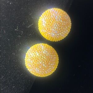 Vintage Bright Yellow Circular Clip-on Earrings